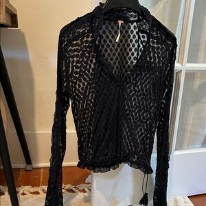 Free People Black Sheer Lace Blouse